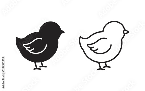 Chick silhouette and outline on a white background