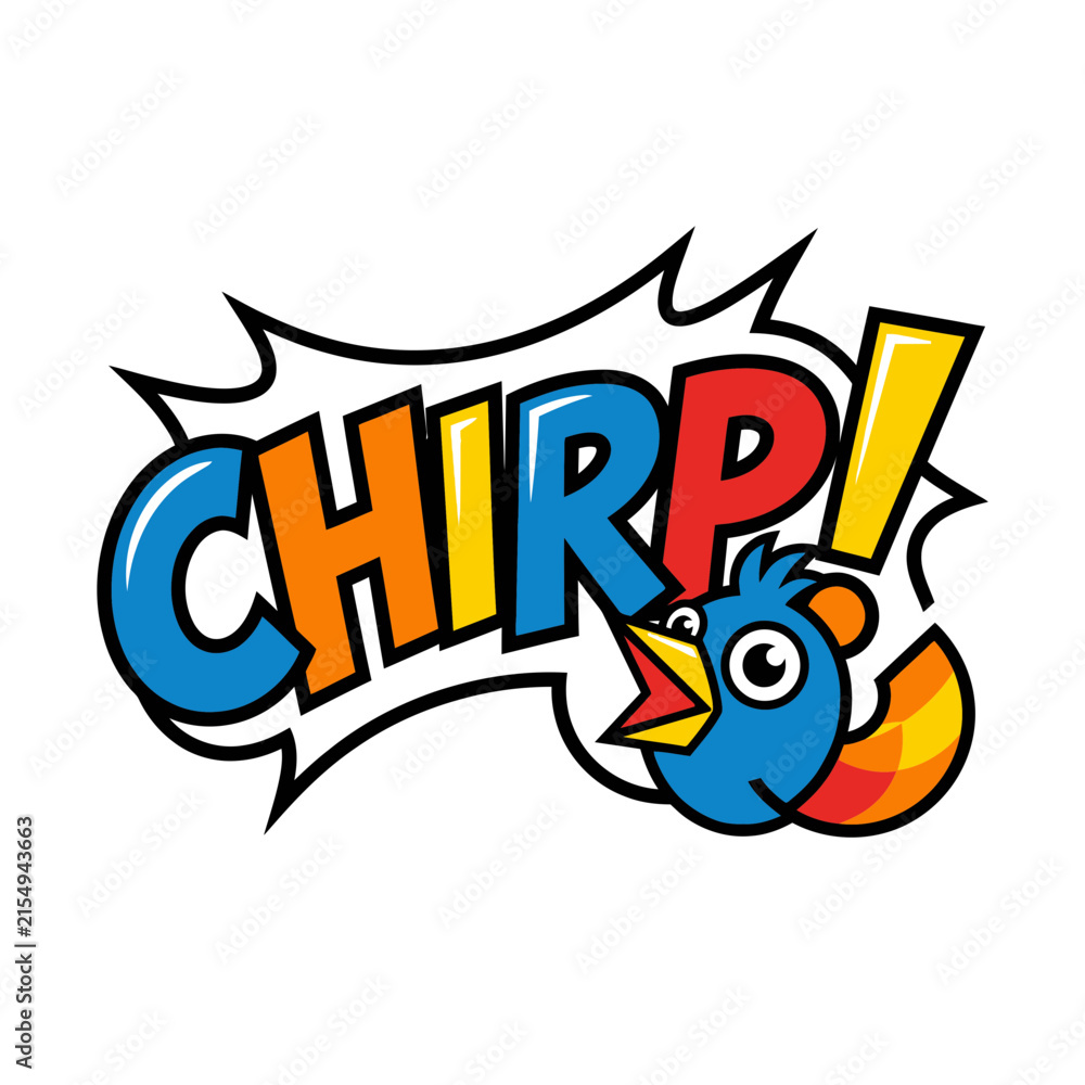 Fototapeta premium Colorful comic style chirp sound effect with cute cartoon bird