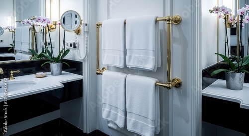Elegant Hotel Bathroom With Orchid And Plush Towels