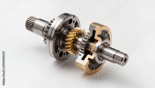Industrial gear mechanism with steel and brass gears, shafts and precision machined metal components