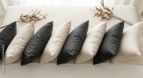 Minimalist Home Decor Arrangement Of Dark And Light Pillows