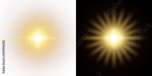 Golden starbursts radiate light with glowing rays presented as a vector illustration on transparent background starburst radiant glow illumination sparkle shimmer rays yellow flare
