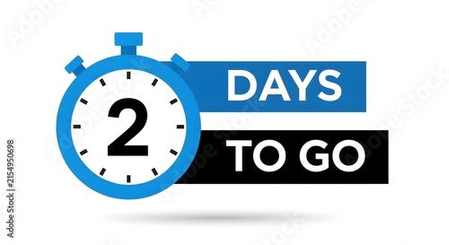 A blue stopwatch icon displaying the number two, accompanied by 'DAYS' and 'TO GO' text, indicating a two-day countdown.