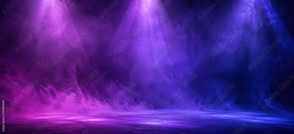 Fototapeta premium Stage lighting with purple and blue smoke creating an atmospheric backdrop