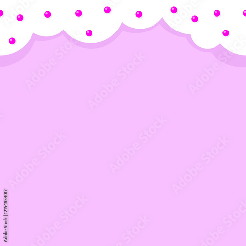 Seamless Border with White Candy Circles and Colorful Sprinkles on Purple Background