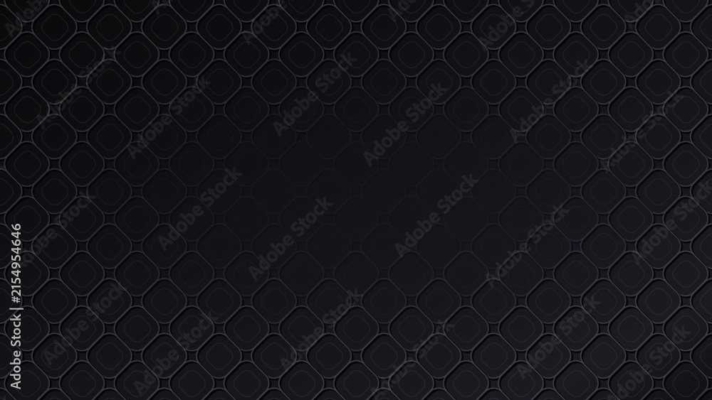 Fototapeta premium Black charcoal quilted lattice background with an embossed rounded diamond pattern and a calm centre for copy space