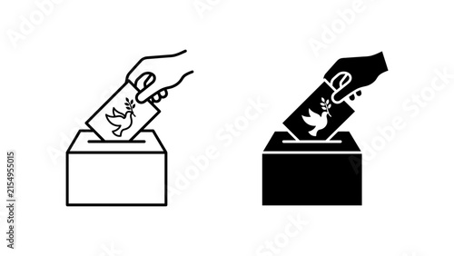 Voting icons with dove of peace on ballot paper