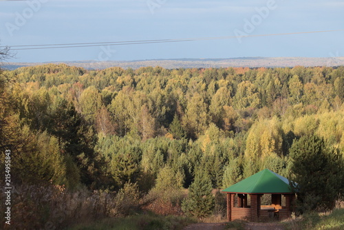 Принти на полотні a gazebo on the edge of an autumn forest on a sunny day