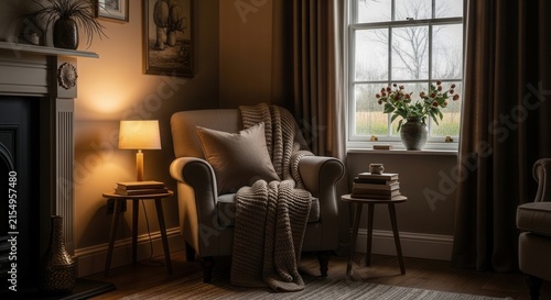 Cozy Reading Nook With Fireplace And Window View