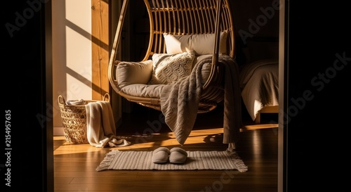 Cozy Reading Nook With Natural Light And Rattan Chair