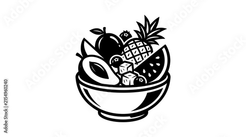 Simple fruit bowl icon engraving with pineapple.