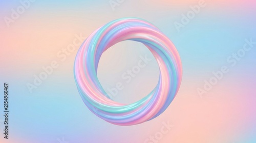 Pastel glossy twisted ribbon loop on a soft gradient background