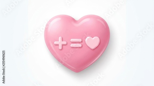 Pink heart with plus and equals symbols, symbolizing love and connection