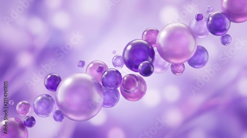Abstract swirling purple spheres and bokeh lights on a soft background