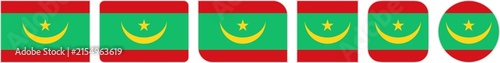 Mauritania flags clipart icon set in circle square rectangle rounded squircle and round diagonal corner shapes with border on transparent background