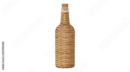 Woven bottle with cork stopper on a clean white background