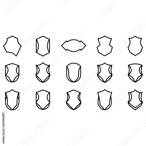 Geometric Blank Shield Outlines Set, Minimalist Protection Badges and Security Crest Frames Vector for Logo Design and Branding