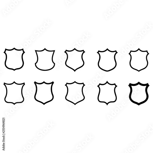 Blank Shield Outlines Vector Collection, Minimalist Security Badge Frames and Crest Elements Set for Logo Design and Branding
