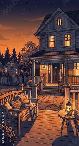 Cozy Evening Retreat Inviting Home Ambiance Serene Suburban Dwelling