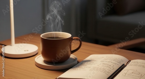 Cozy Evening Study With Hot Coffee And Open Book