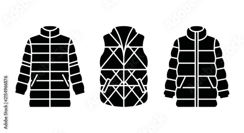 Vector illustration of set of winter jackets and vest icons on a transparent background