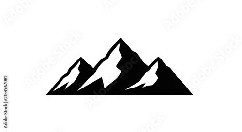 Vector illustration of black silhouette of mountain peaks on a transparent background