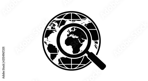 Vector illustration of globe with magnifying glass icon on a transparent background