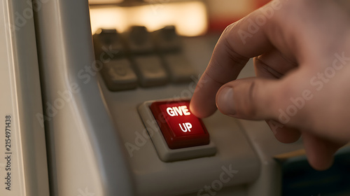 Close up of a human hand press a red button labeled 
