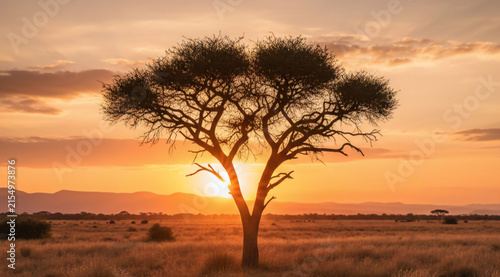 Acacia Tree Silhouette at Sunset