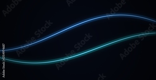 Obraz na plátně Two glowing, parallel light streaks with a soft blue and cyan gradient, curving