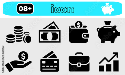 Money and Banking Finance Silhouette Icon Collection Vector Set