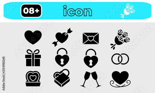 Love and Wedding Silhouette Icon Collection Vector Set