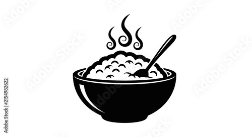 Vector illustration of bowl of hot porridge with spoon and steam icon on a transparent background