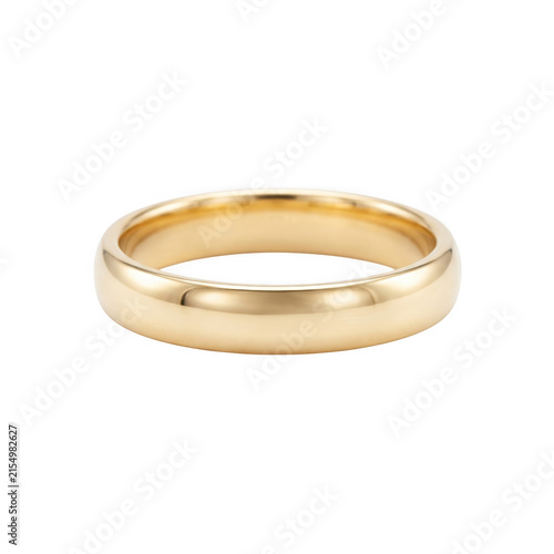 Simple polished yellow gold wedding ring band as isolated on transparent background
