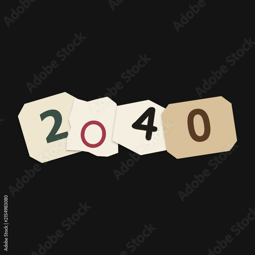 Year 2040 written on paper cards with dark background
