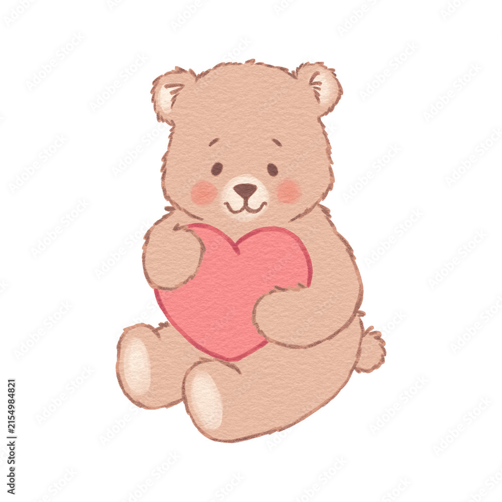 Fototapeta premium cute cartoon bear holding a heart