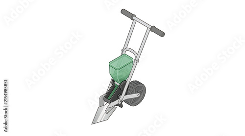 Isometric illustration of a manual hand push seeder for agricultural planting