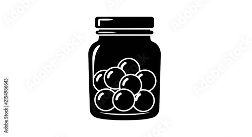 Vector illustration of glass jar filled with round marbles or candy on a transparent background