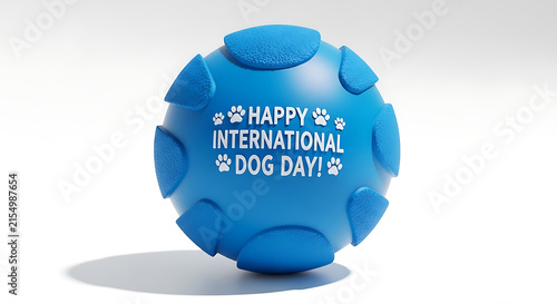 Blue textured toy ball celebrating international dog day with white paw print accents isolated