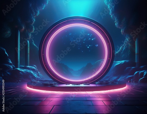 neon ring portal dark scene
