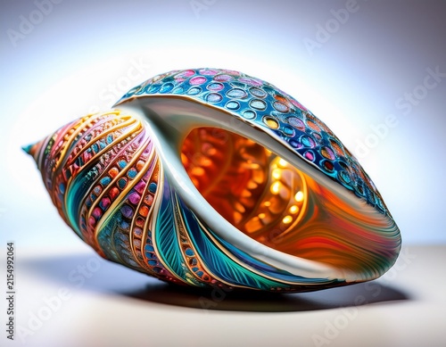 oval seashell sculpted with vibrant patterned interior