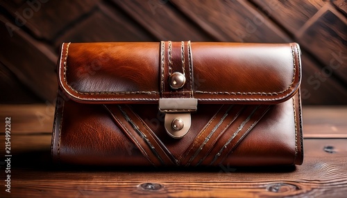handcrafted brown leather clutch purse with a vintage distressed look detailed stitching and a subtle sheen designed for elegant fashion accessory