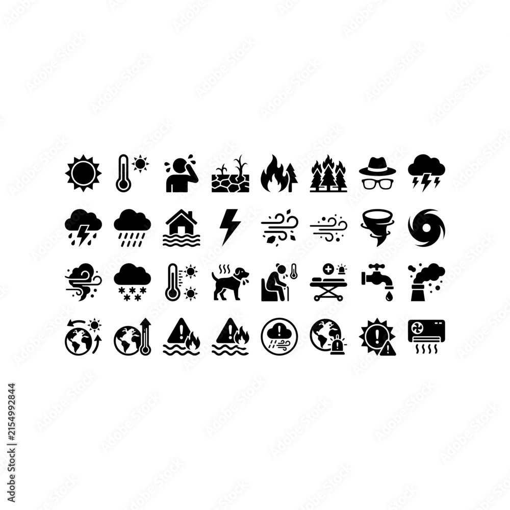 Obraz premium Collection of black silhouette icons on white background