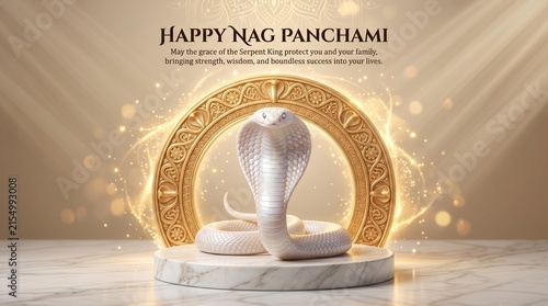 Happy Nag Panchami Festival Greeting With Golden Circle
