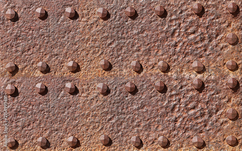 Bild auf Leinwand rusty, weathered rust-eaten metal iron background backdrop panel with rivets