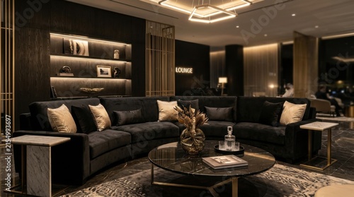 Elegant Black Velvet Circular Sofa In A Luxurious Modern Lounge