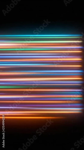 A dark abstract background featuring vibrant horizontal neon light streaks
