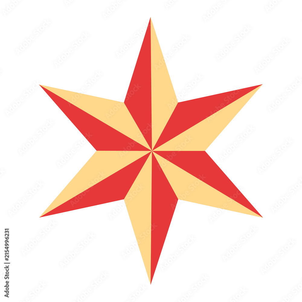 Fototapeta premium Christmas Star Ornament – Red and Gold Geometric Star Vector Illustration Isolated on White Background
