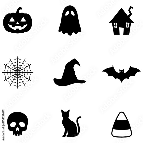 Foto Black silhouette collection featuring various halloween icons including pumpkin and candy