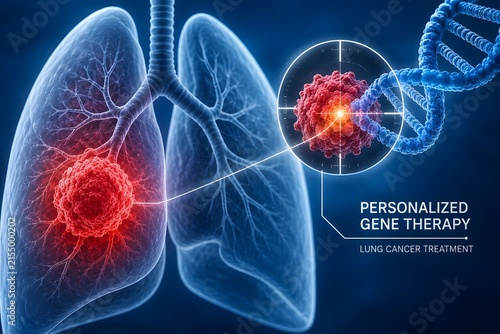 Illustration of lung cancer treatment and personalized gene therapy for the concept of medical science and healthcare.